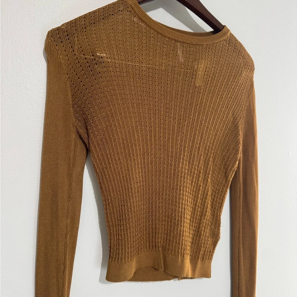 Free People H20 Crew Neck Sheer Long Sleeve Pullover Top Tiger Eye Size S